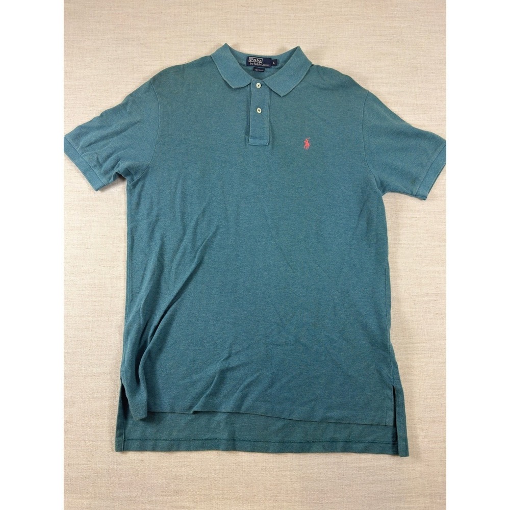 Polo Ralph Lauren Mens L Teal Blue Heather Pique Polo Shirt Cotton Bright Pony - Picture 3 of 7